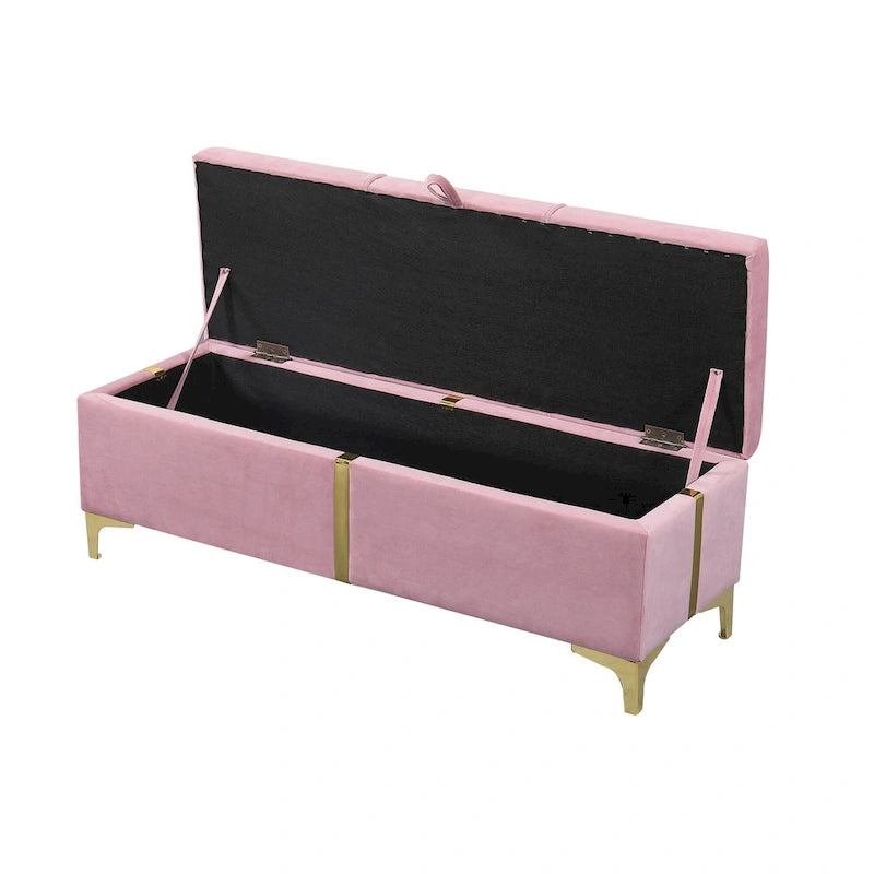 Elegant Upholstered Storage Bench with Metal Legs