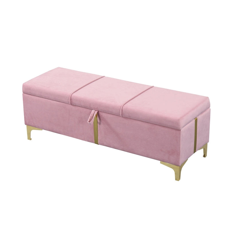 Elegant Upholstered Storage Bench with Metal Legs