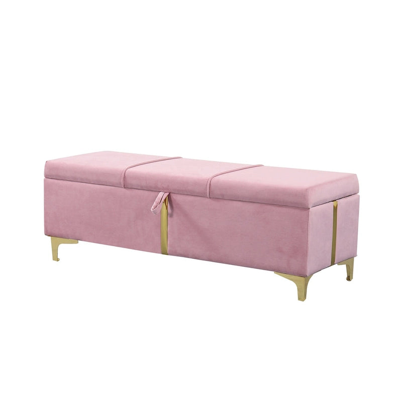 Elegant Upholstered Storage Bench with Metal Legs