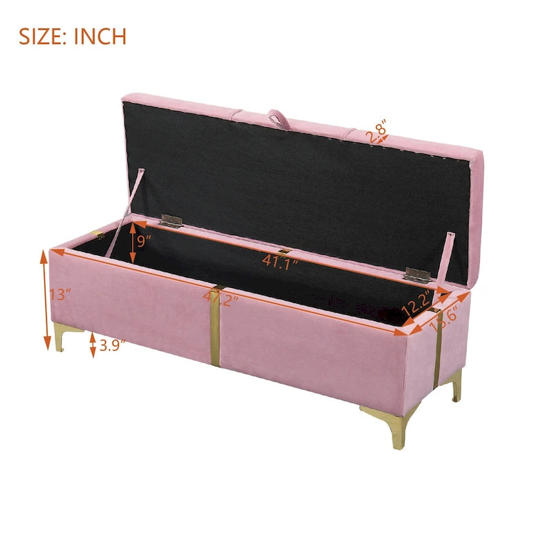 Elegant Upholstered Storage Bench with Metal Legs