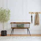 Spindle Back Bench - Solid Mango Wood & Iron Frame, 48.25" Wide, Rustic Modern Industrial Style