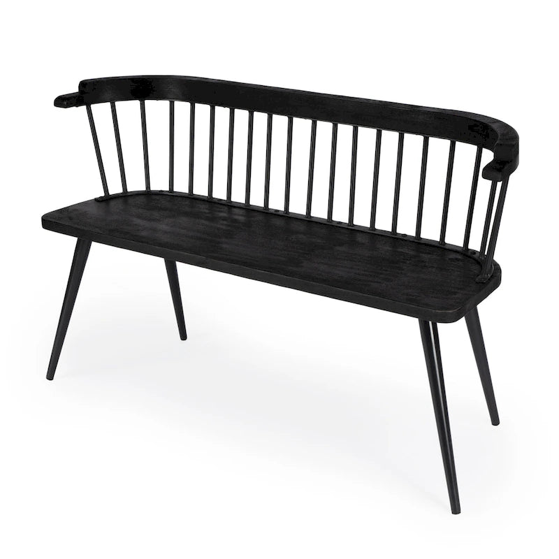 Spindle Back Bench - Solid Mango Wood & Iron Frame, 48.25" Wide, Rustic Modern Industrial Style