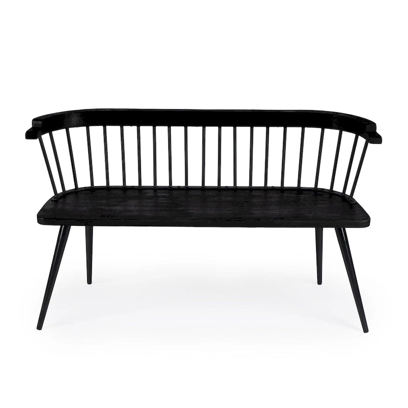Spindle Back Bench - Solid Mango Wood & Iron Frame, 48.25" Wide, Rustic Modern Industrial Style