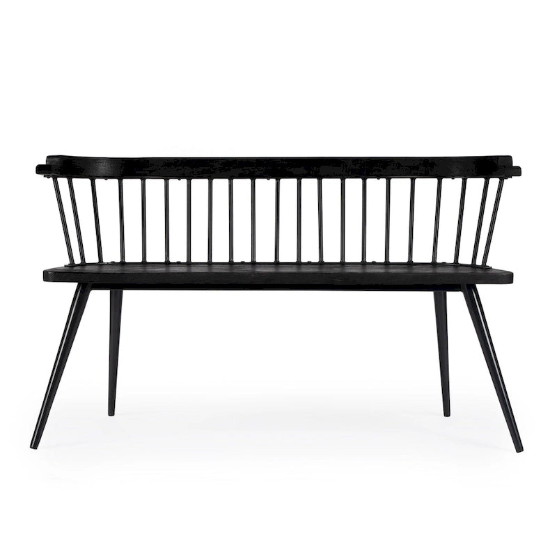 Spindle Back Bench - Solid Mango Wood & Iron Frame, 48.25" Wide, Rustic Modern Industrial Style