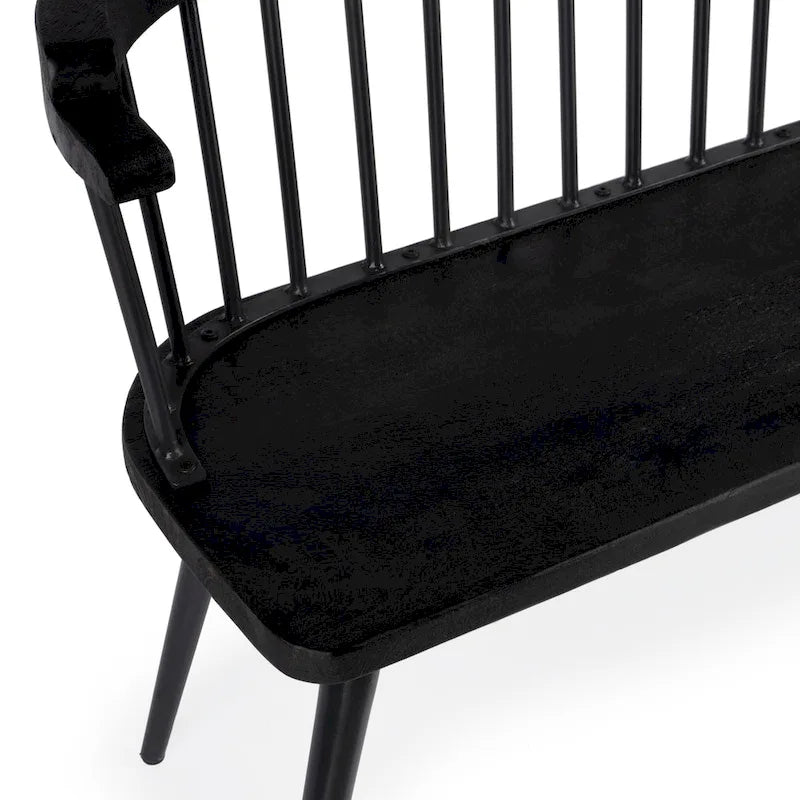 Spindle Back Bench - Solid Mango Wood & Iron Frame, 48.25" Wide, Rustic Modern Industrial Style