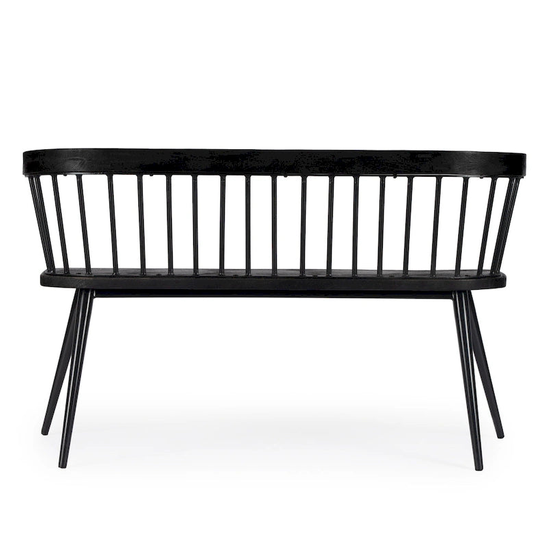 Spindle Back Bench - Solid Mango Wood & Iron Frame, 48.25" Wide, Rustic Modern Industrial Style