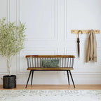 Spindle Back Bench - Solid Mango Wood & Iron Frame, 48.25" Wide, Rustic Modern Industrial Style