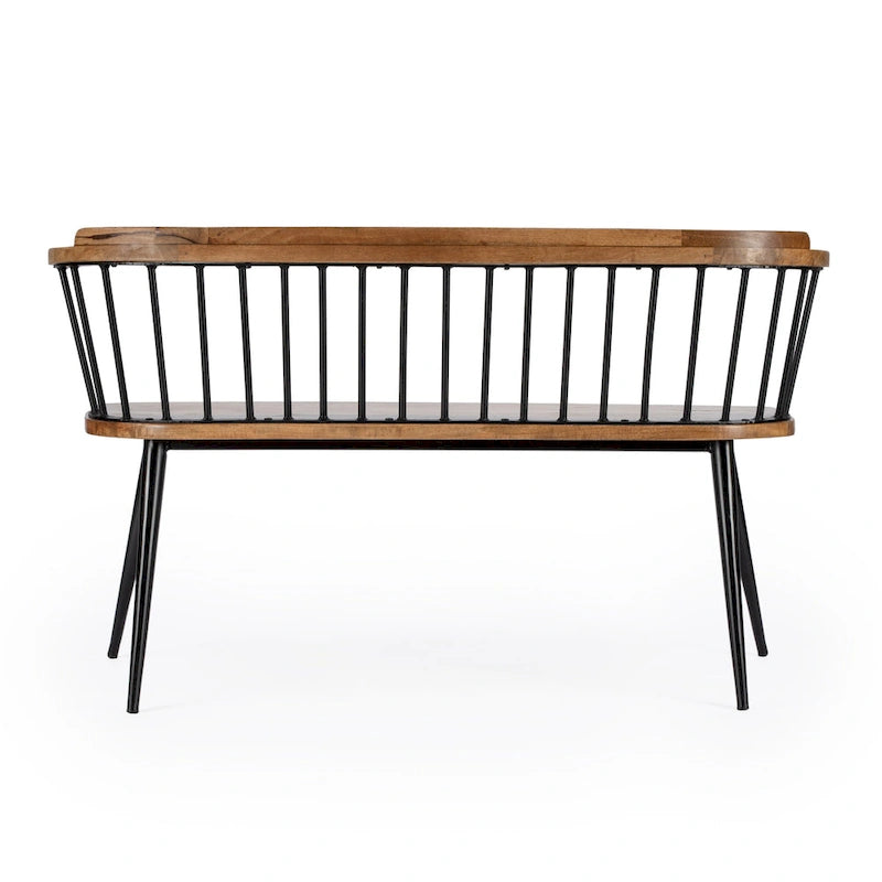 Spindle Back Bench - Solid Mango Wood & Iron Frame, 48.25" Wide, Rustic Modern Industrial Style