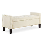 Upholstered Tufted Button Storage Bench with nails trim,Entryway Living Room Soft Padded Seat with Armrest,Bed Bench