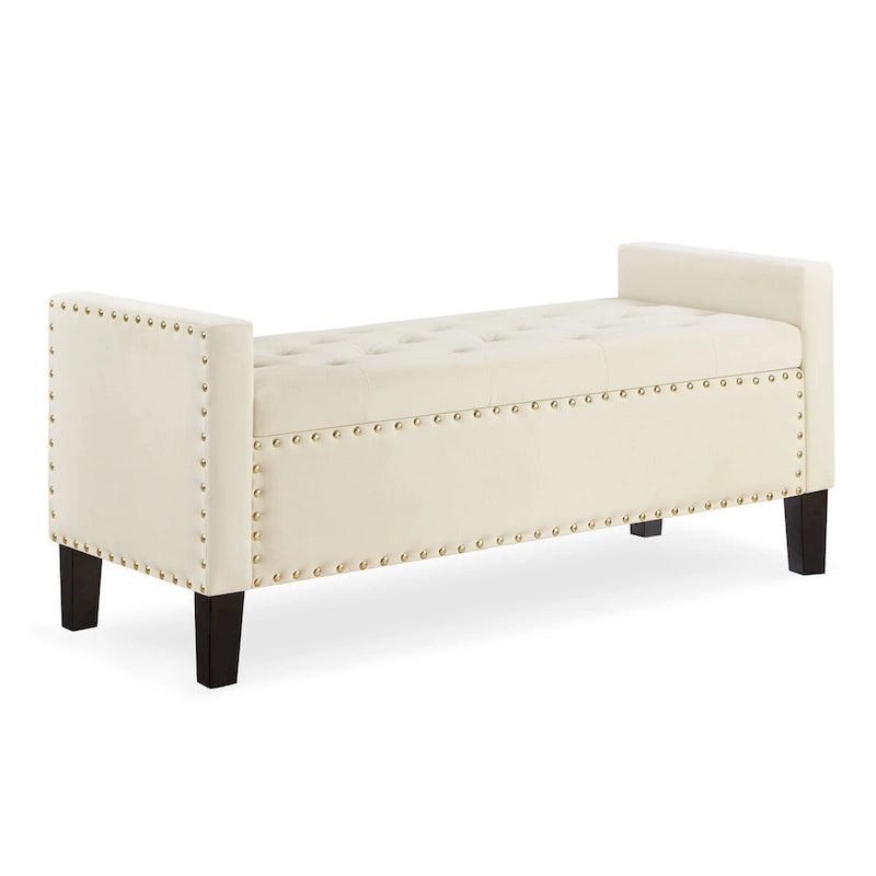 Upholstered Tufted Button Storage Bench with nails trim,Entryway Living Room Soft Padded Seat with Armrest,Bed Bench