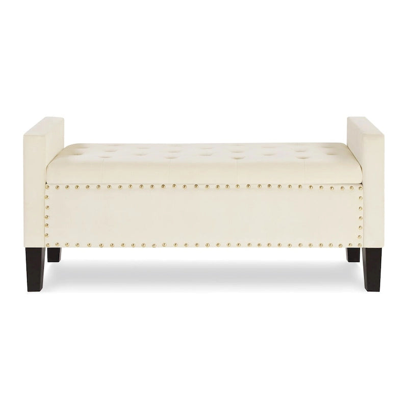Upholstered Tufted Button Storage Bench with nails trim,Entryway Living Room Soft Padded Seat with Armrest,Bed Bench