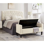 Upholstered Tufted Button Storage Bench with nails trim,Entryway Living Room Soft Padded Seat with Armrest,Bed Bench