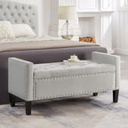 Upholstered Tufted Button Storage Bench with nails trim,Entryway Living Room Soft Padded Seat with Armrest,Bed Bench