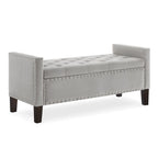 Upholstered Tufted Button Storage Bench with nails trim,Entryway Living Room Soft Padded Seat with Armrest,Bed Bench