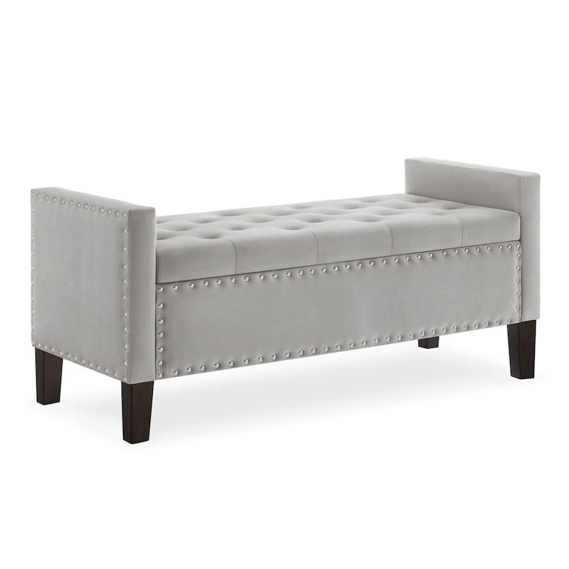 Upholstered Tufted Button Storage Bench with nails trim,Entryway Living Room Soft Padded Seat with Armrest,Bed Bench