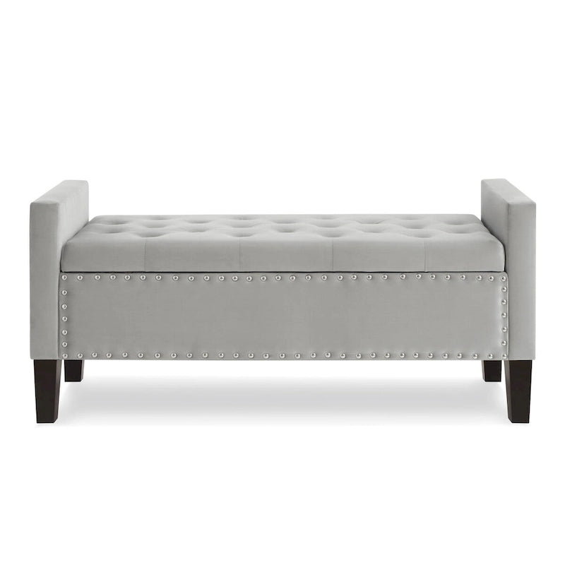 Upholstered Tufted Button Storage Bench with nails trim,Entryway Living Room Soft Padded Seat with Armrest,Bed Bench