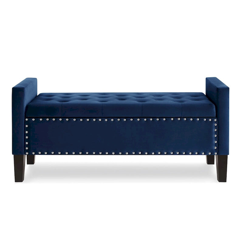 Upholstered Tufted Button Storage Bench with nails trim,Entryway Living Room Soft Padded Seat with Armrest,Bed Bench