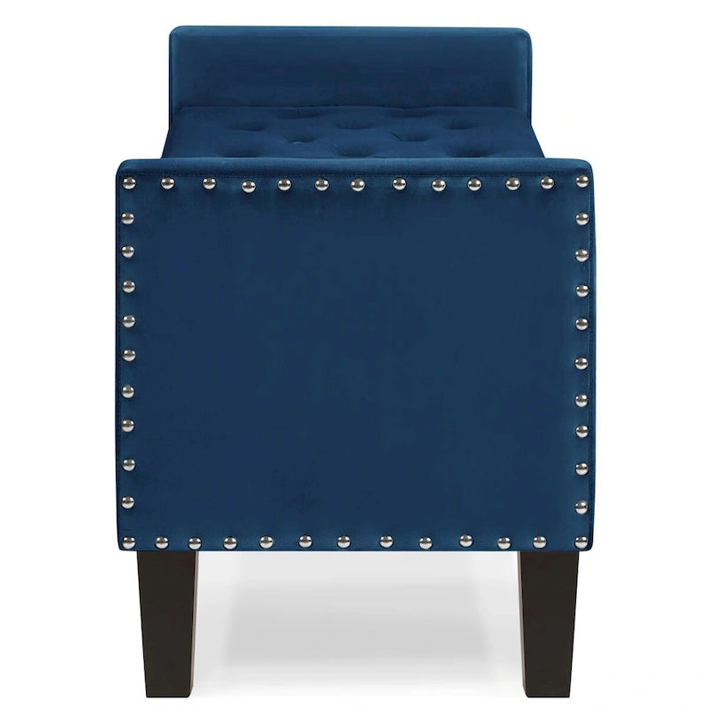 Upholstered Tufted Button Storage Bench with nails trim,Entryway Living Room Soft Padded Seat with Armrest,Bed Bench
