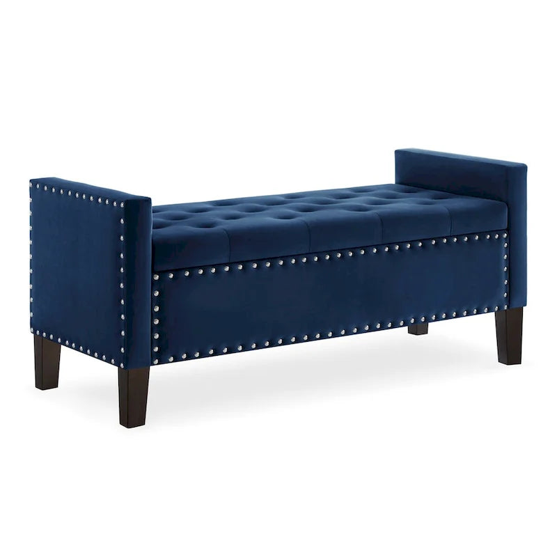 Upholstered Tufted Button Storage Bench with nails trim,Entryway Living Room Soft Padded Seat with Armrest,Bed Bench