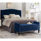 Upholstered Tufted Button Storage Bench with nails trim,Entryway Living Room Soft Padded Seat with Armrest,Bed Bench