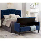 Upholstered Tufted Button Storage Bench with nails trim,Entryway Living Room Soft Padded Seat with Armrest,Bed Bench