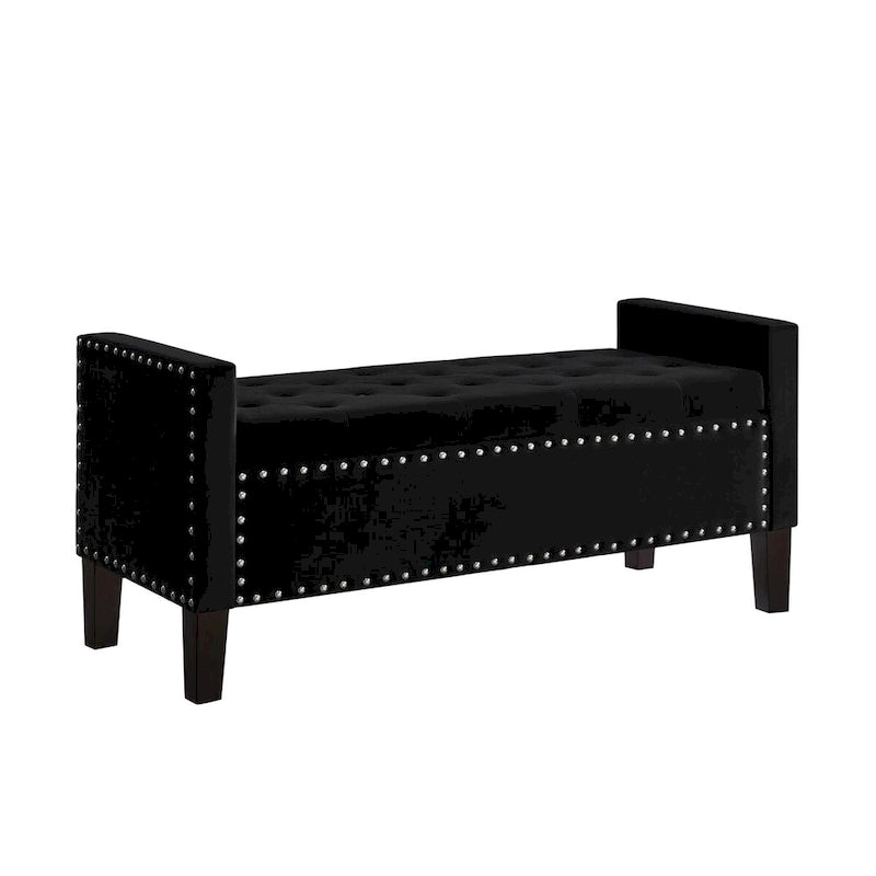 Upholstered Tufted Button Storage Bench with nails trim,Entryway Living Room Soft Padded Seat with Armrest,Bed Bench