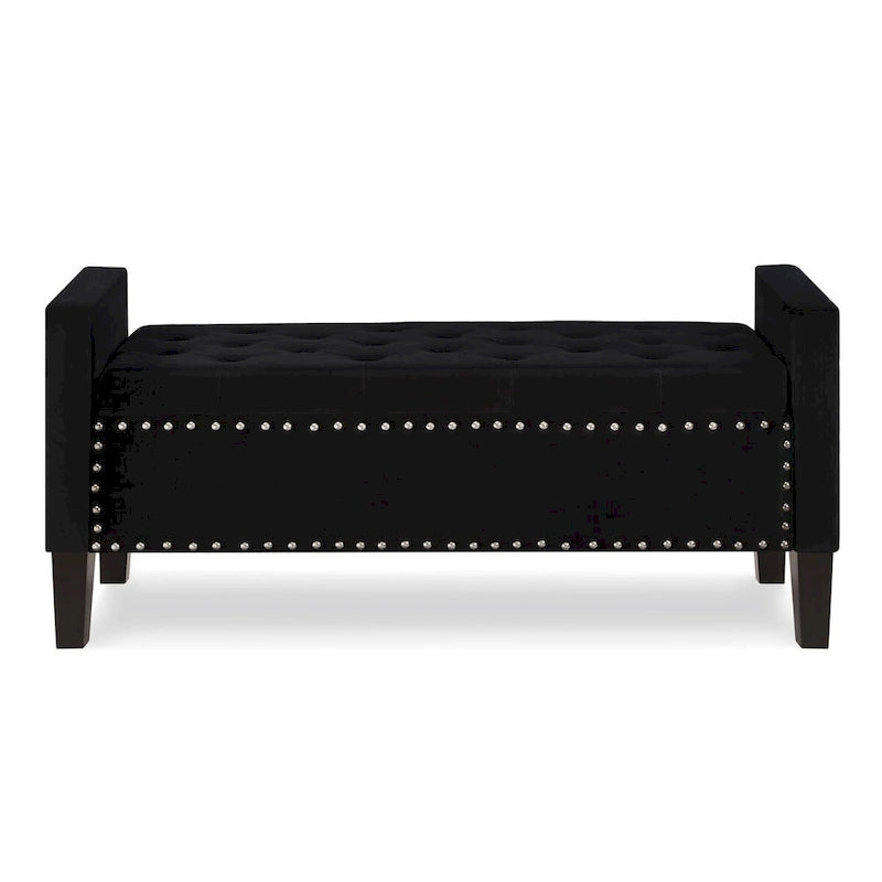 Upholstered Tufted Button Storage Bench with nails trim,Entryway Living Room Soft Padded Seat with Armrest,Bed Bench