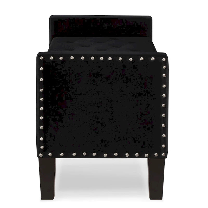Upholstered Tufted Button Storage Bench with nails trim,Entryway Living Room Soft Padded Seat with Armrest,Bed Bench