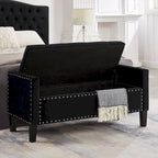 Upholstered Tufted Button Storage Bench with nails trim,Entryway Living Room Soft Padded Seat with Armrest,Bed Bench
