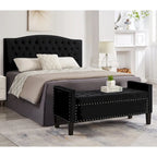 Upholstered Tufted Button Storage Bench with nails trim,Entryway Living Room Soft Padded Seat with Armrest,Bed Bench