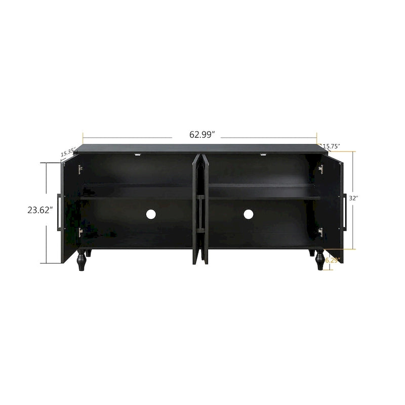 Carved Flower Door Large Storage Cabinet With Metal Handle Suitable For Living Room, Kitchen, Entryway