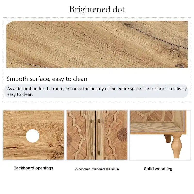 Carved Flower Door Large Storage Cabinet With Metal Handle Suitable For Living Room, Kitchen, Entryway