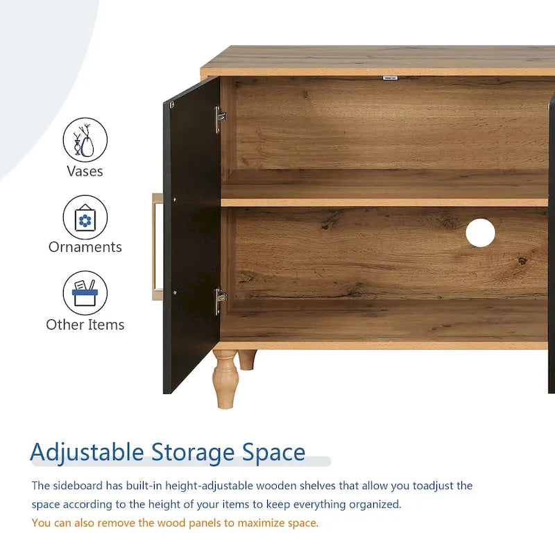 Carved Flower Door Large Storage Cabinet With Metal Handle Suitable For Living Room, Kitchen, Entryway