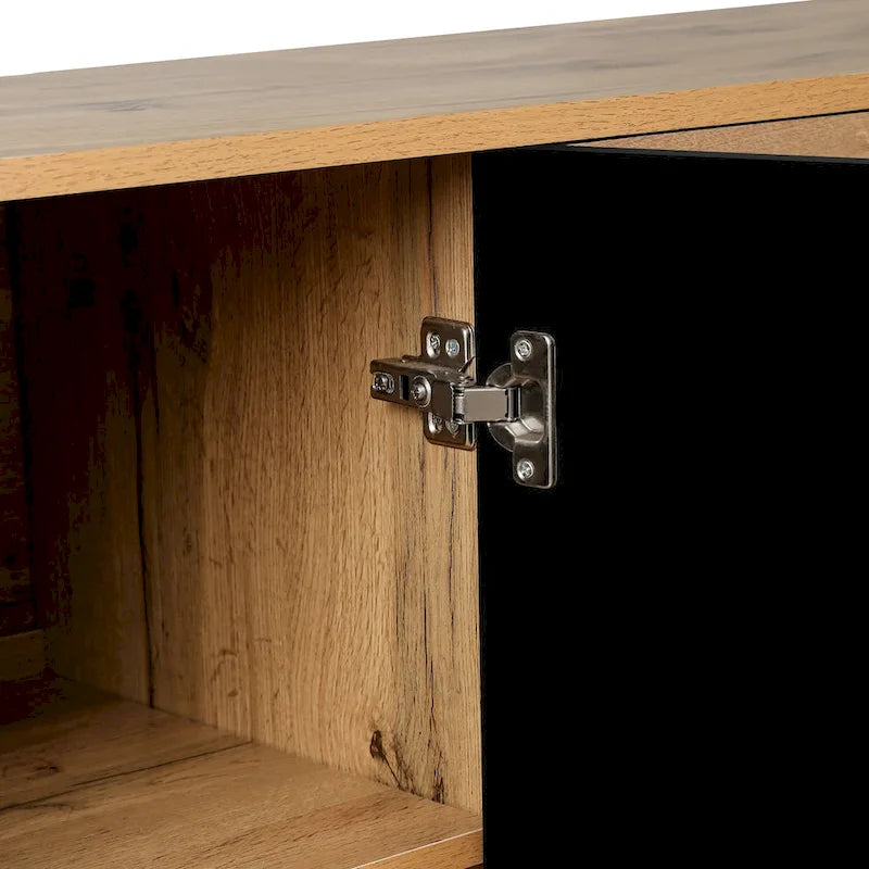 Carved Flower Door Large Storage Cabinet With Metal Handle Suitable For Living Room, Kitchen, Entryway