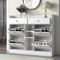 2-Tier Shoe Rack Cabinet with 4 Flip Drawers White Free Standing Storage Organizer 50.7W x 42.5H Modern Minimalist
