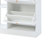 2-Tier Shoe Rack Cabinet with 4 Flip Drawers White Free Standing Storage Organizer 50.7W x 42.5H Modern Minimalist