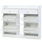 2-Tier Shoe Rack Cabinet with 4 Flip Drawers White Free Standing Storage Organizer 50.7W x 42.5H Modern Minimalist