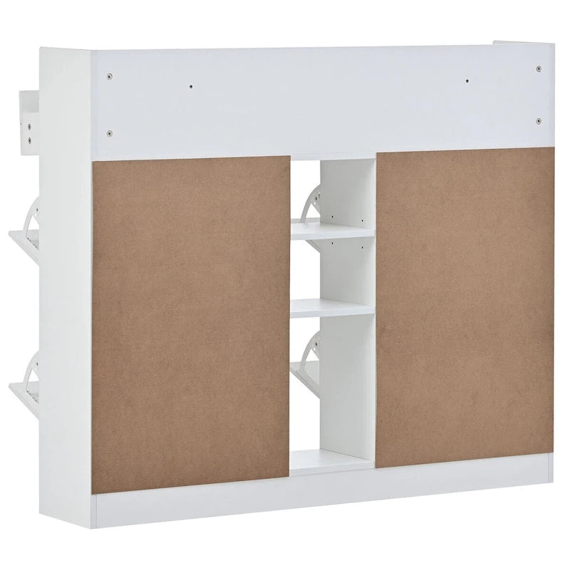 2-Tier Shoe Rack Cabinet with 4 Flip Drawers White Free Standing Storage Organizer 50.7W x 42.5H Modern Minimalist