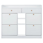 2-Tier Shoe Rack Cabinet with 4 Flip Drawers White Free Standing Storage Organizer 50.7W x 42.5H Modern Minimalist
