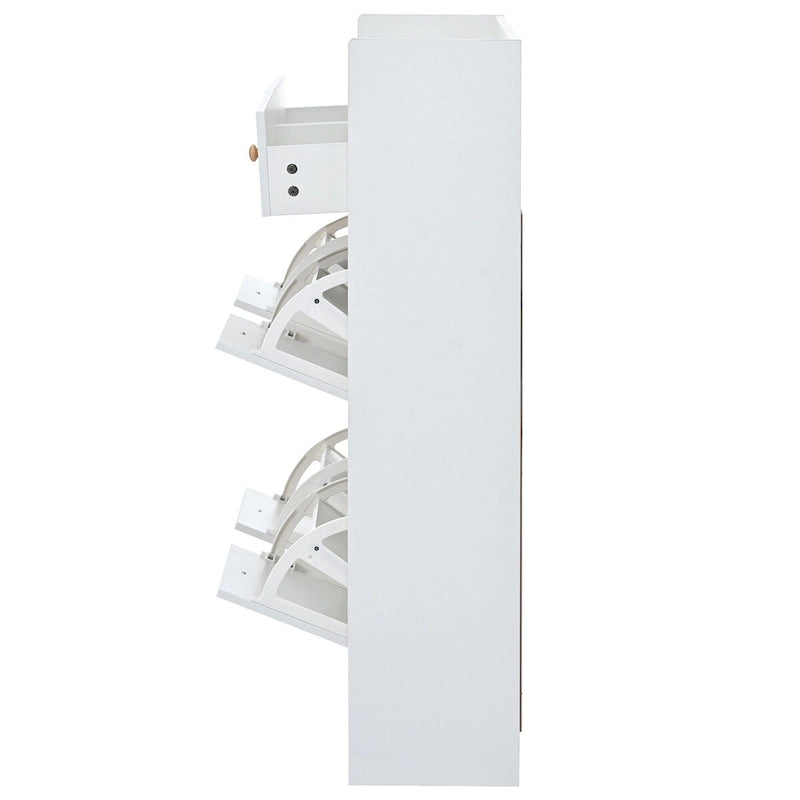 2-Tier Shoe Rack Cabinet with 4 Flip Drawers White Free Standing Storage Organizer 50.7W x 42.5H Modern Minimalist