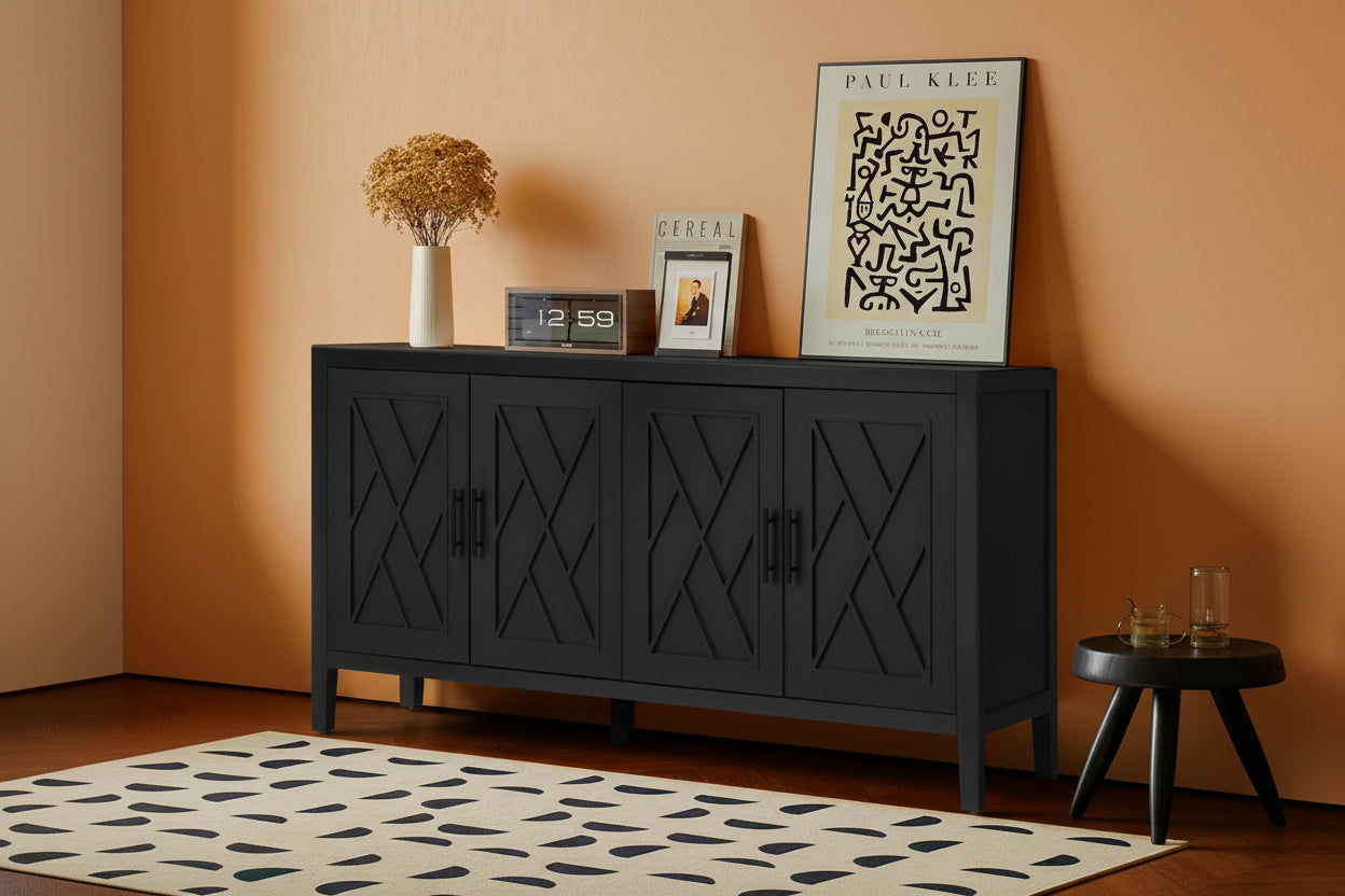 Vintage Style 4 Door Wooden Twill Sideboard