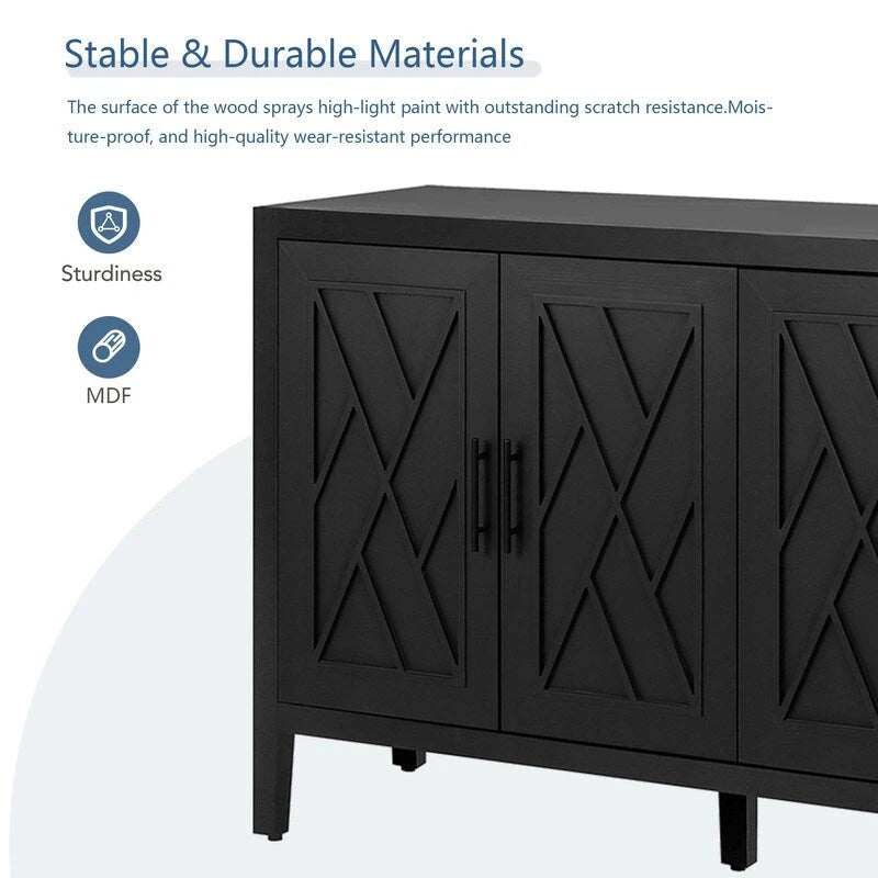 Vintage Style 4 Door Wooden Twill Sideboard