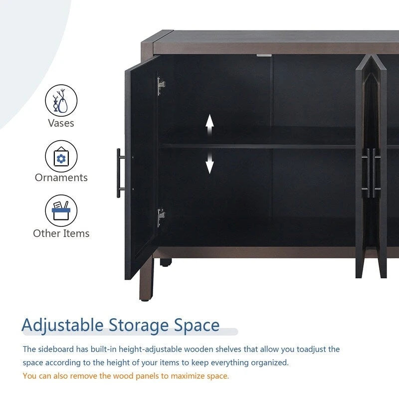 Vintage Style 4 Door Wooden Twill Sideboard