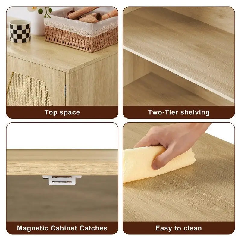 GEITIN Kitchen Sideboard Storage Cabinet with Rattan Decorative Doors