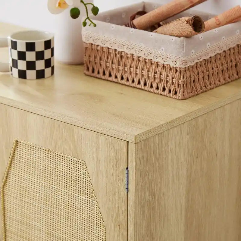 GEITIN Kitchen Sideboard Storage Cabinet with Rattan Decorative Doors
