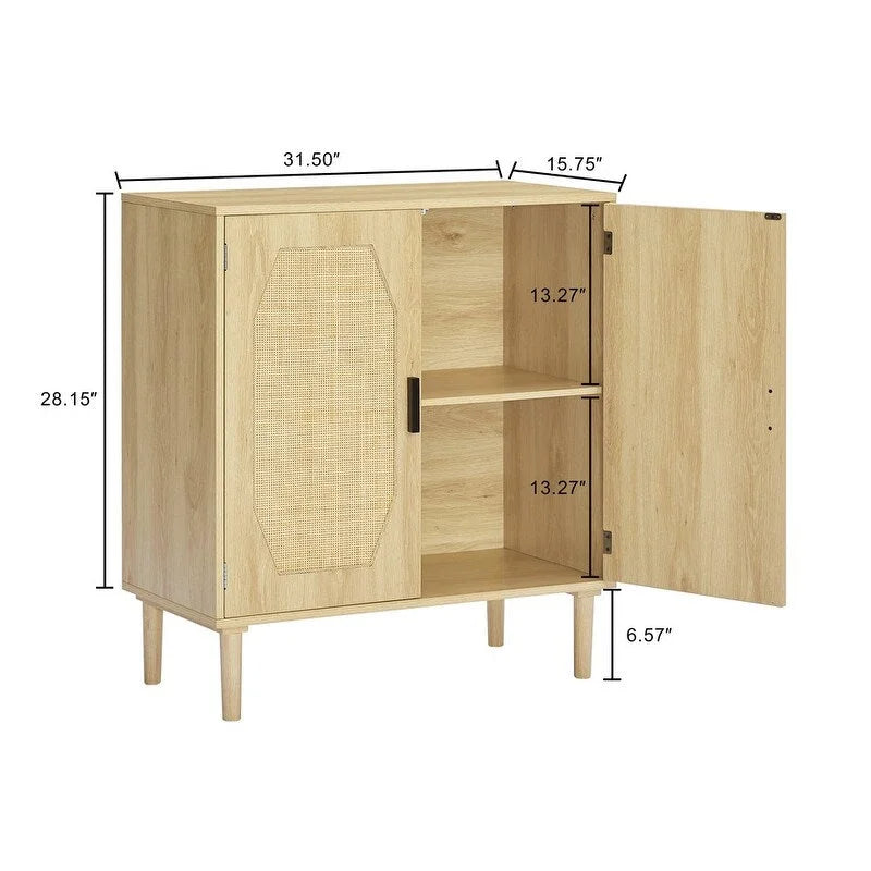GEITIN Kitchen Sideboard Storage Cabinet with Rattan Decorative Doors