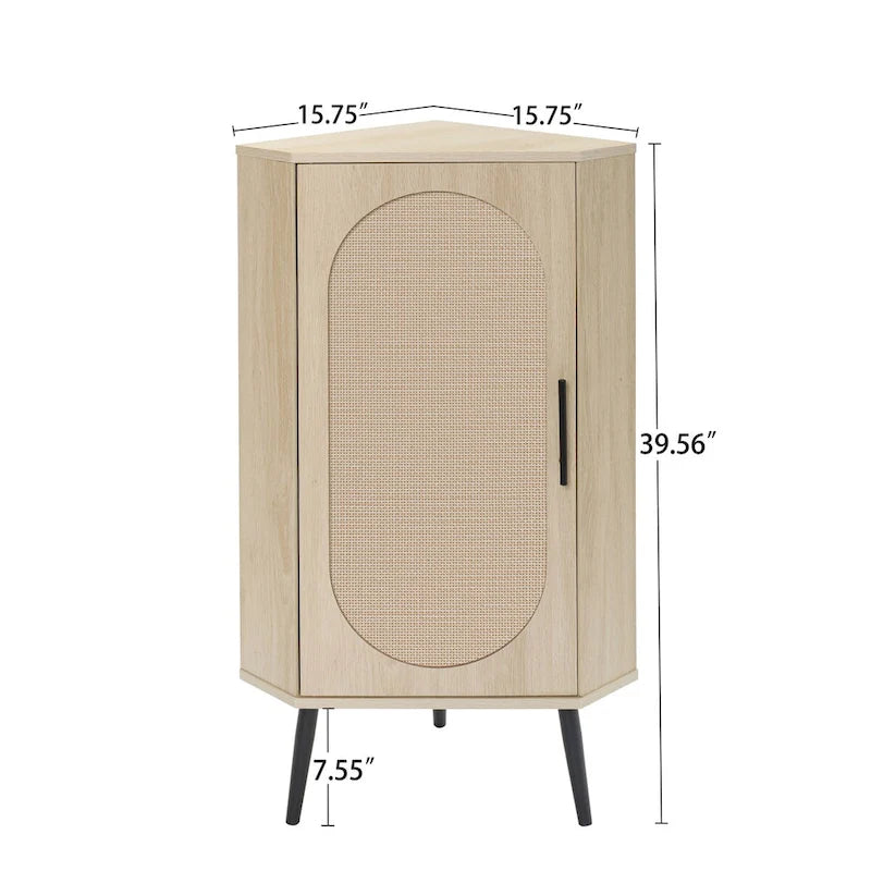 Corner cabinet ,Rattan door,Freestanding Corner Tables For Small Spaces,Corner Shelf Stand For Living Room,Kitchen,Bathroom