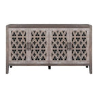 Hollow Four Door Storage Cabinet - Country Style Antique Pine Veneer MDF Sideboard with Adjustable Shelves