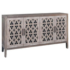 Hollow Four Door Storage Cabinet - Country Style Antique Pine Veneer MDF Sideboard with Adjustable Shelves