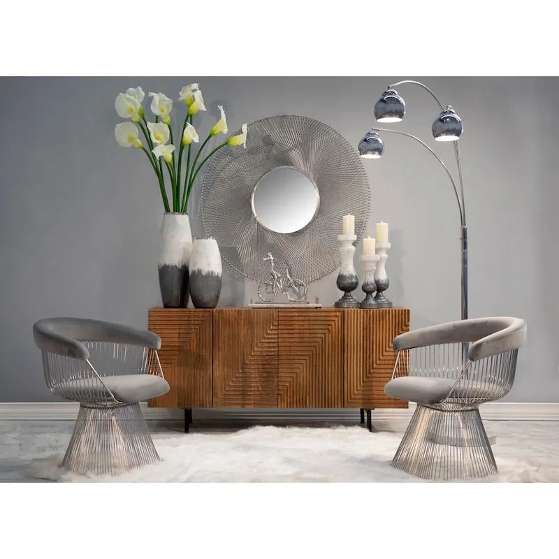 Sagebrook Home Elegant Wood 4-Door Fluteboard Cabinet in Rich Brown, Durable Metal and Wood Materials - 63.0  x 17.7  x 29.5 